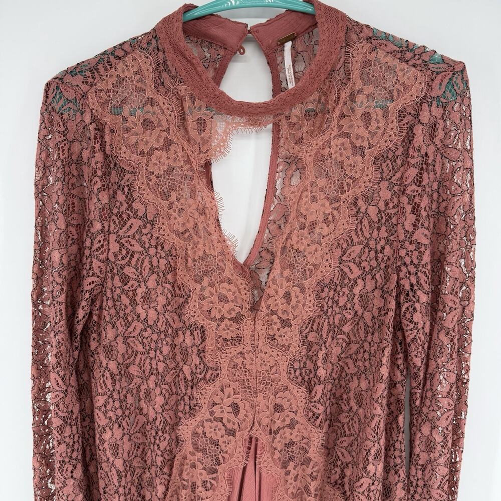 Free People Tell Tale Cutout Lace Tunic Dusty Mauve Taupe Womens Size Medium - Picture 3 of 11